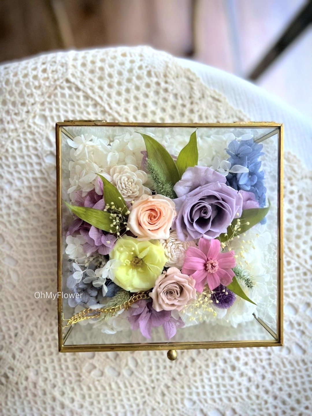 莫内花园 玻璃花盒 珠宝盒 永生花 不凋花 生日 告白 情人节 - 干燥花/捧花 - 植物．花 多色