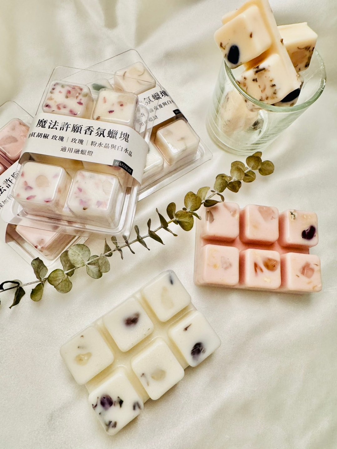 【Rose Tree】魔法许愿香氛蜡块。水晶药草蜡块。融蜡灯专用 - 蜡烛/烛台 - 蜡 粉红色