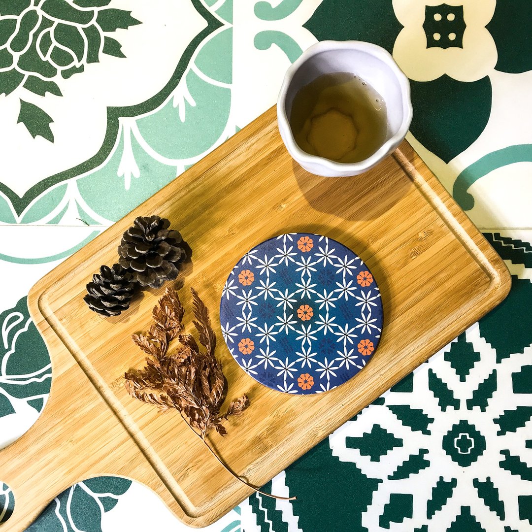 圆滚滚杯垫 ∣ 万花筒 汉字水 - 杯垫 - 陶 蓝色