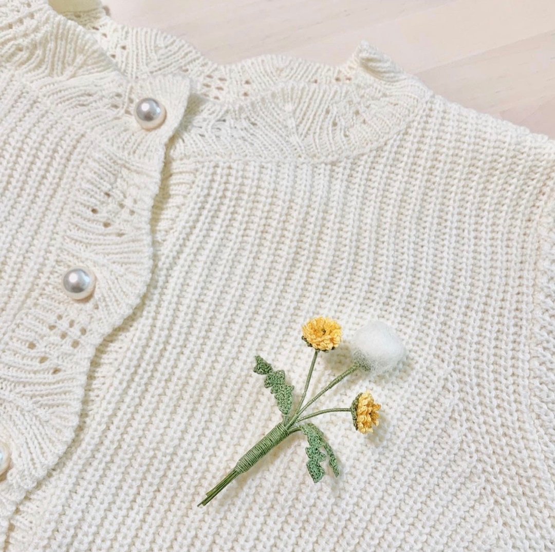 Dandelion 蒲公英 Brooch 胸针 胸花 襟花 钩花 编织 定制 礼物 - 胸针 - 棉 白色