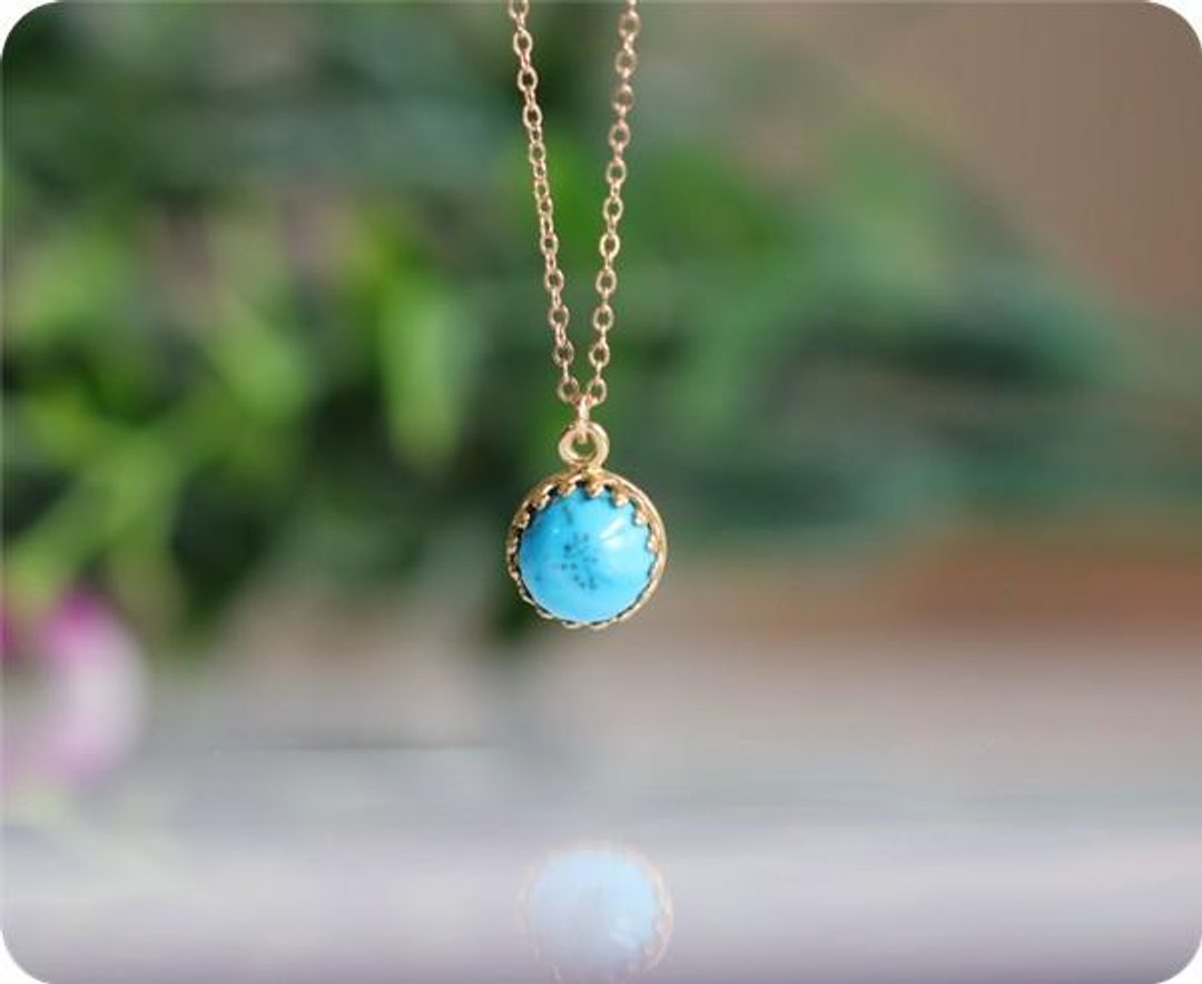 Turquoise Bezel Necklace Life Guardian Stone December Birthstone - 项链 - 宝石 蓝色