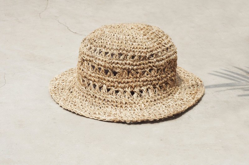 手工编织棉麻帽/编织帽/渔夫帽/草编帽-原味的夏天 原色棉麻帽 - 帽子 - 棉．麻 卡其色