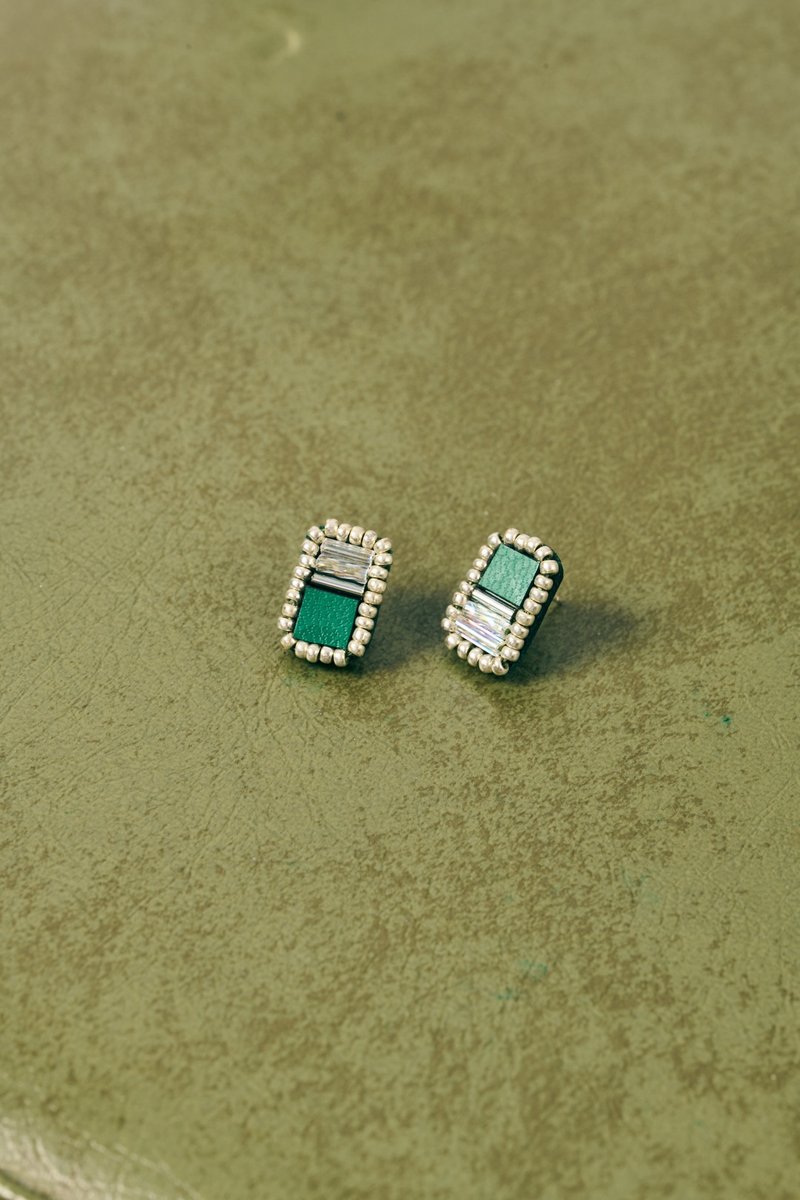 up&down - 银 - 耳环/耳夹 - 玻璃 绿色