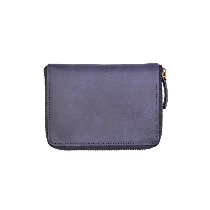 Leather passport wallet with zipper Color Camel - 皮夹/钱包 - 真皮 蓝色