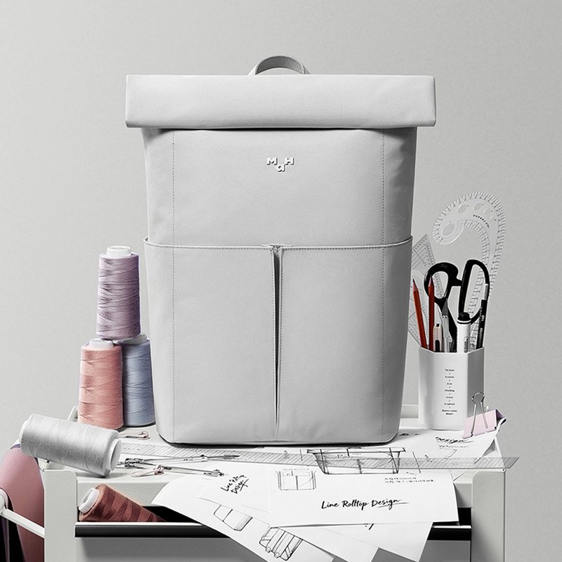 MAH Line Rolltop系列雙肩包 可擴容大容量 騎行 防潑水13L - 后背包/双肩包 - 聚酯纤维 灰色