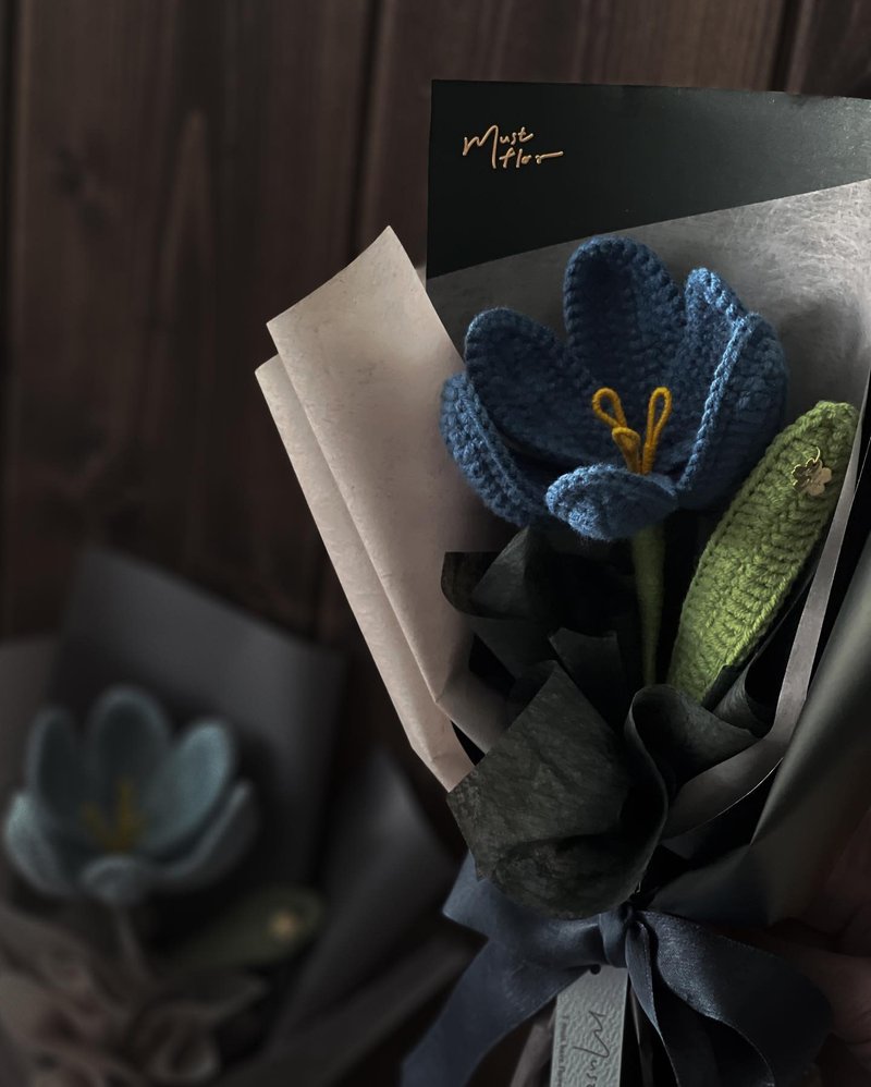 普鲁士蓝郁金香花束 Tulip Prussian Blue - 手工针织花 - 干燥花/捧花 - 棉．麻 蓝色