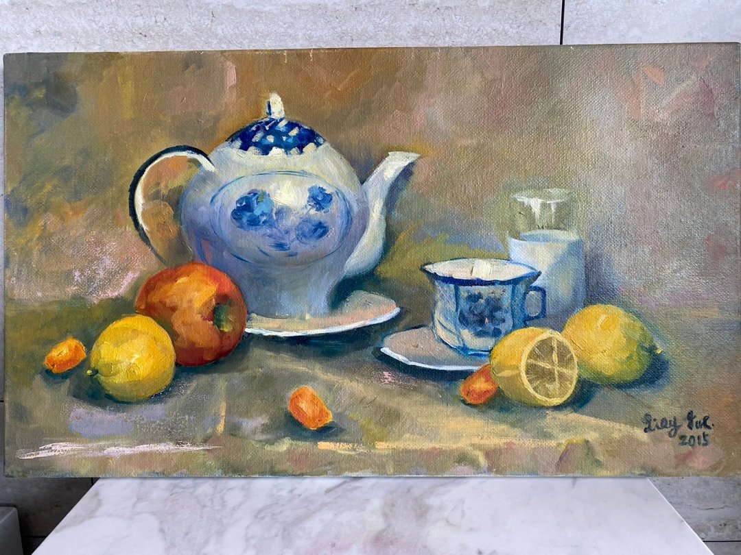 午后茶语 - 茶壶静物油画 手绘原作 客厅摆饰 - 海报/装饰画/版画 - 棉 