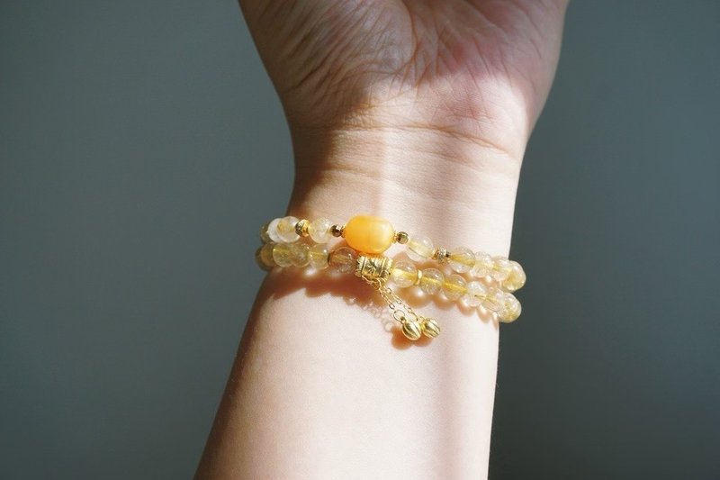 天然金发晶手链聚财转运蜜蜡发晶手串高级感好运叠戴双圈手链礼物 - 手链/手环 - 水晶 