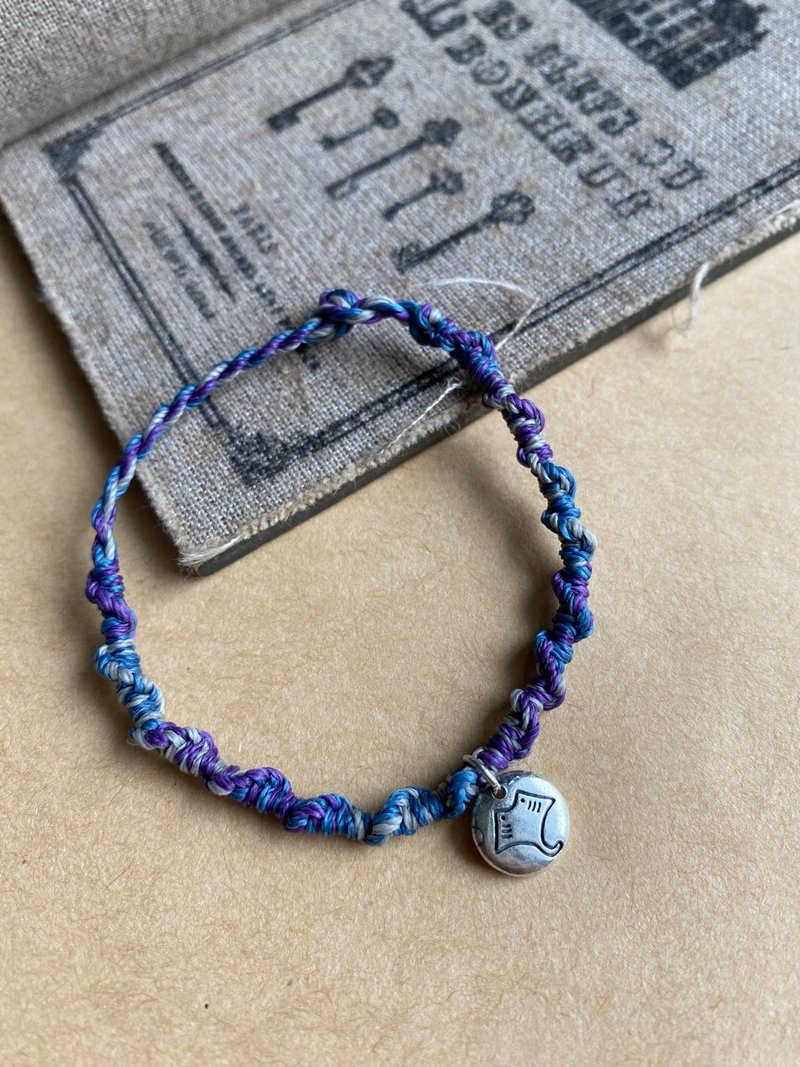 925纯银魟鱼编织手链 南美蜡线编织 sliver bracelet - 手链/手环 - 纯银 蓝色