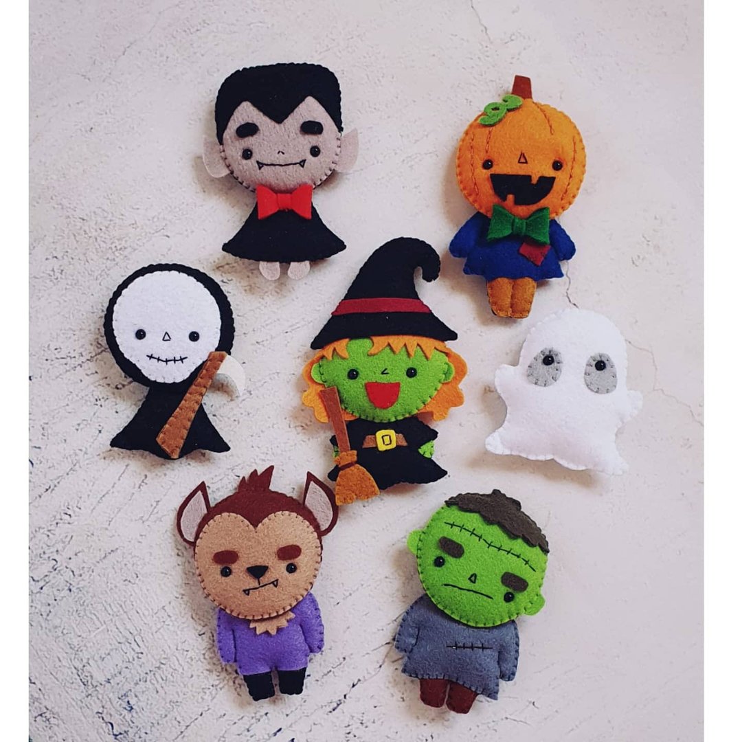 Halloween cute characters set of 7, spooky halloween decorations - 玩偶/公仔 - 聚酯纤维 