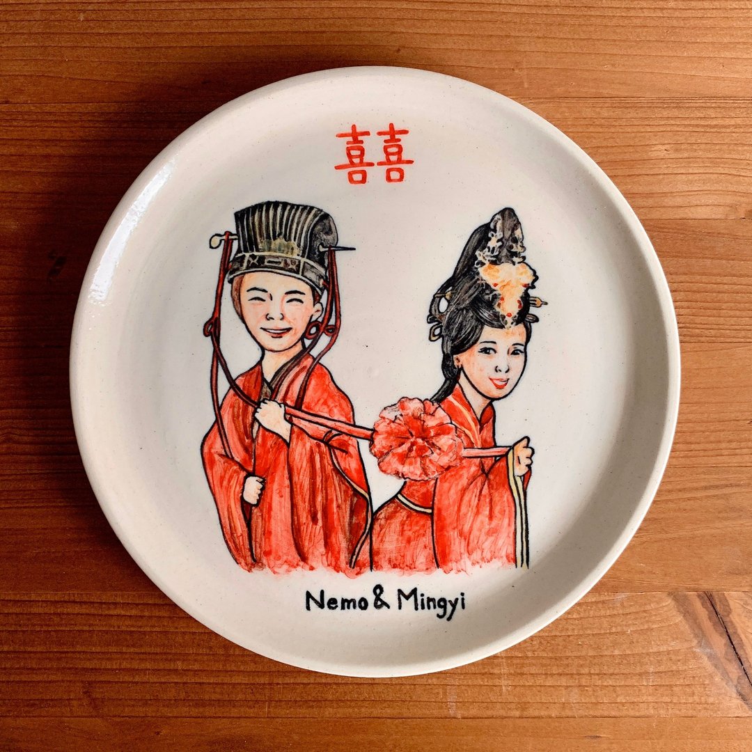 【定制化 手绘彩色婚礼盘】  纯手绘人像婚礼盘 - 盘子/餐盘/盘架 - 瓷 白色