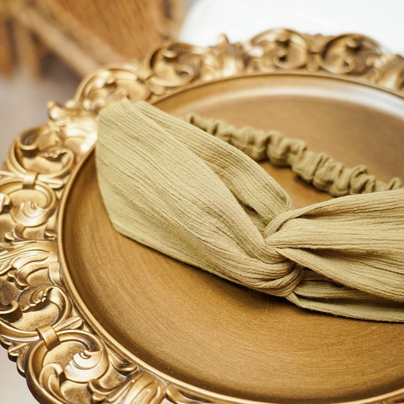 手工发带 / 女生 / 茶绿皱皱坑 / 温柔纹理 - 发饰 - 棉．麻 绿色