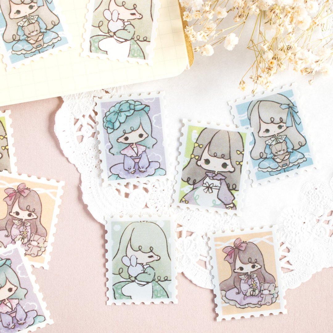 Flake Sticker - Yurufuwa Girl's stamp style sticker / 20 pieces - 贴纸 - 纸 粉红色