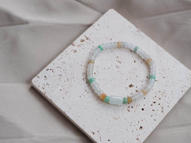 路路通・转运三彩冰种玉珠翡翠手链・缅甸玉 ・天然石 - 手链/手环 - 玉石 