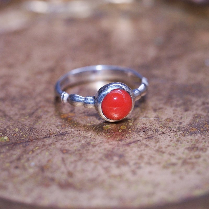 天然红珊瑚 阿卡珊瑚 手工戒指 固定戒围 国际围9号 三月诞生石 - 戒指 - 半宝石 红色