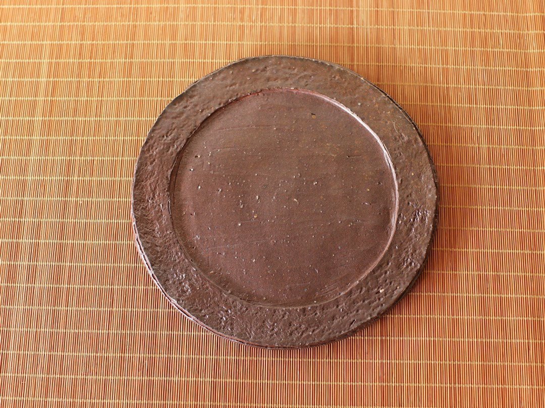 Bizen ware dish (about 20.5cm) sr4-061 - 盘子/餐盘/盘架 - 陶 咖啡色