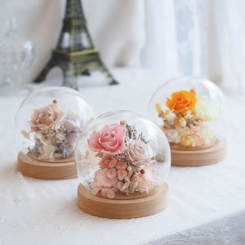 圆球玻璃罩 附提袋 电池USB两用 可代写卡片 玻璃罩 永生花 玫瑰 - 干燥花/捧花 - 植物．花 