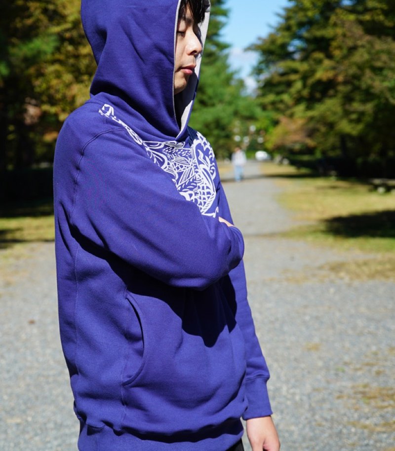 Flocky Carp Ring Hoodie - BLUE - 中性连帽卫衣/T 恤 - 棉．麻 蓝色