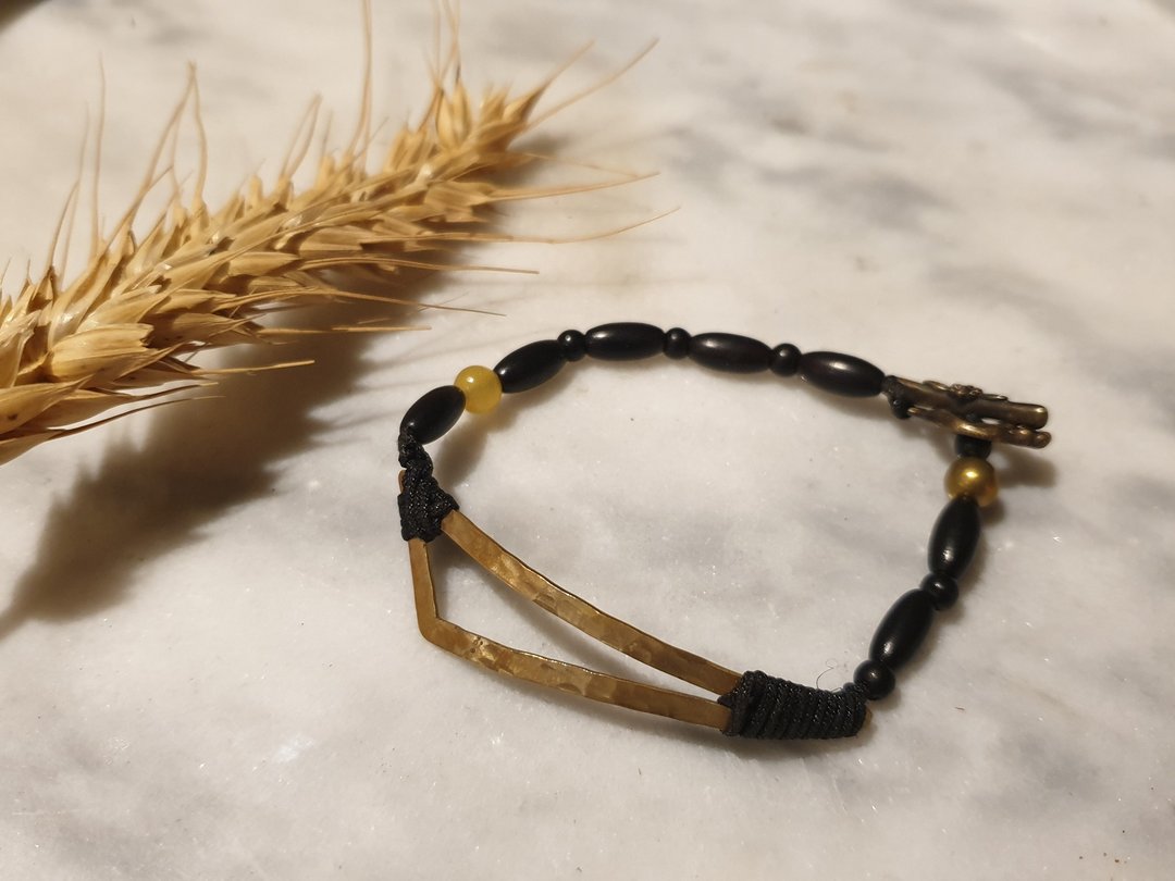 Oˋre Jewelry 设计师款 黑檀木&黄铜锻敲 编织手链 天然水晶 - 手链/手环 - 木头 