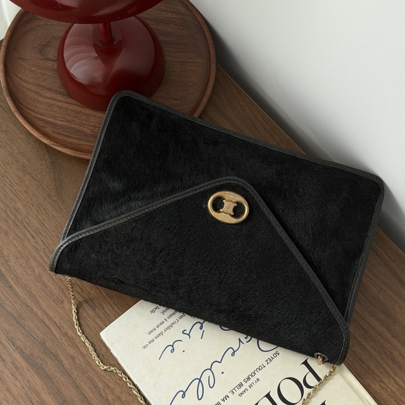 中古包 CELINE 思琳 马毛链条包 - 侧背包/斜挎包 - 人造皮革 黑色