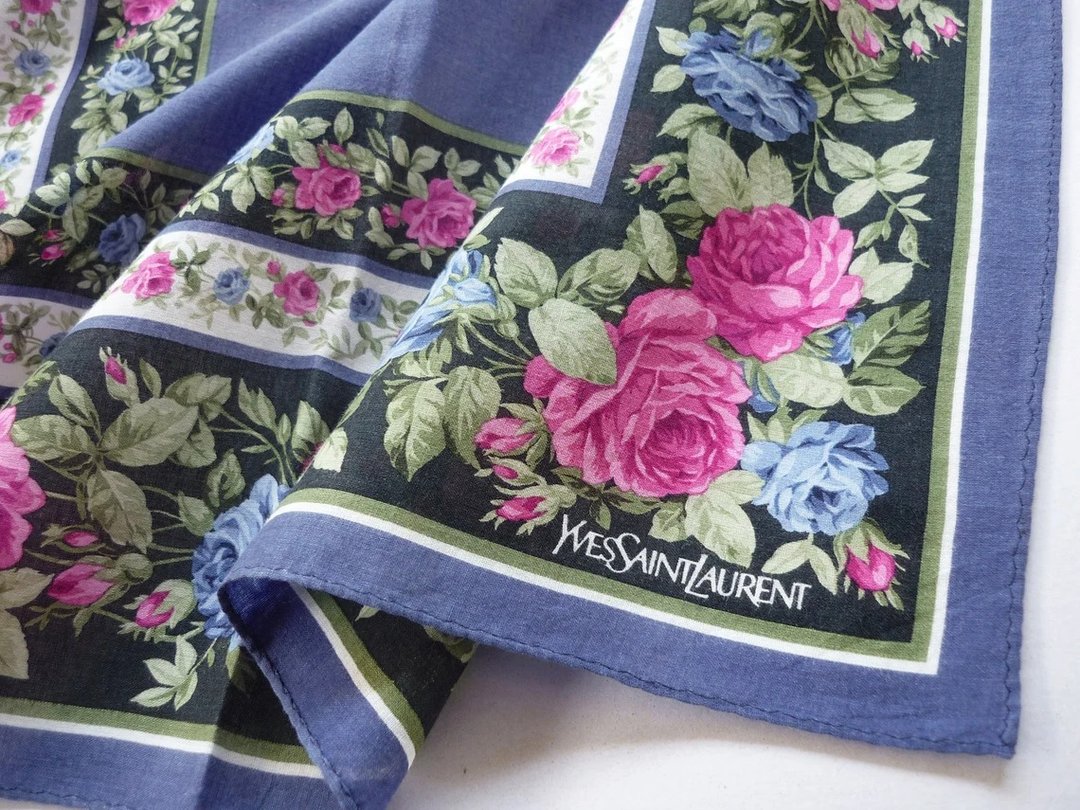 YvesSaintLaurent Vintage Floral Handkerchief YSL 18.5 x 18 Pocket Square - 手帕/方巾 - 棉．麻 紫色