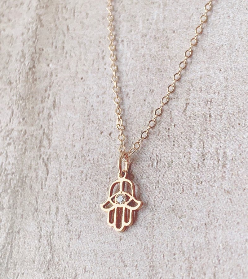 【14Kgf不褪色】法蒂玛项链 迷你 锆石 定制化 不过敏 - 锁骨链 - 贵金属 金色