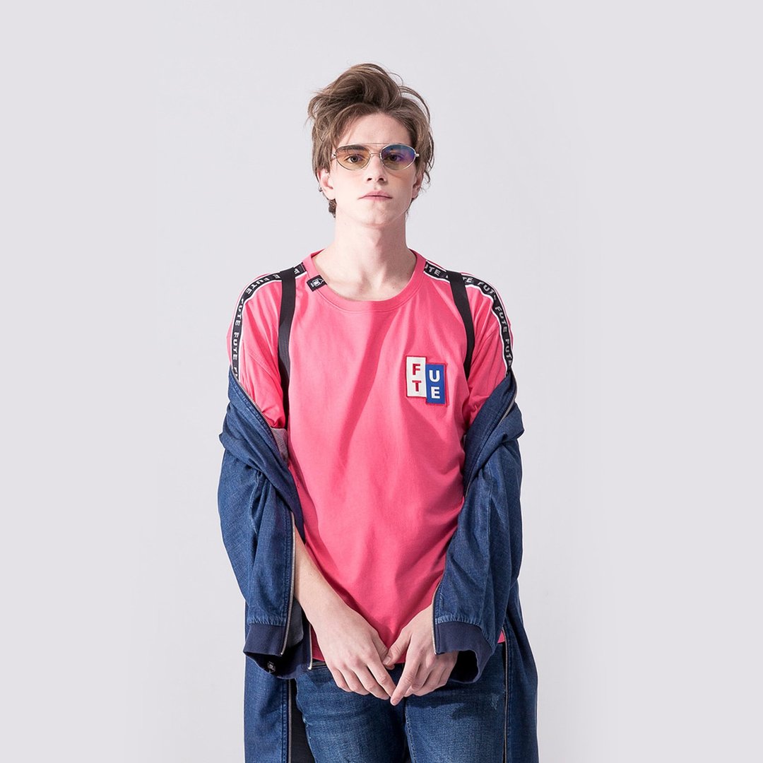 【中性款】 宽松落肩 反光织带多色t-shirt / 桃红 - 男装上衣/T 恤 - 棉．麻 粉红色
