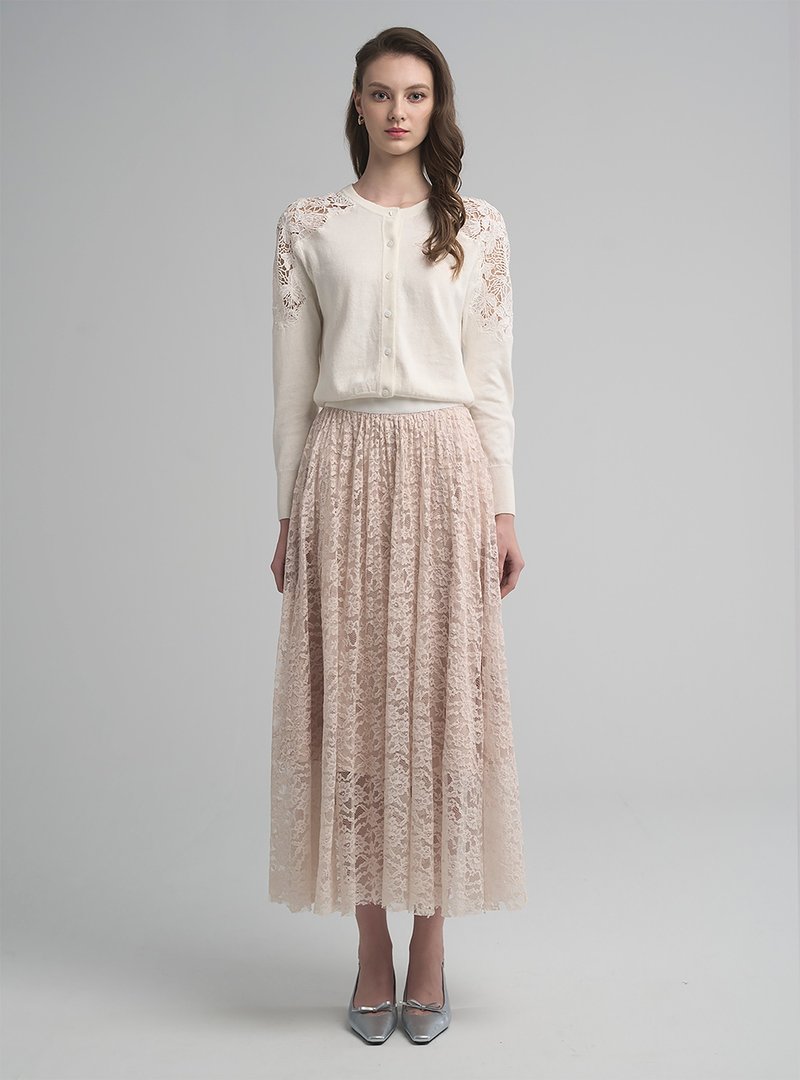 Laetitia法式蕾丝百搭优雅压折裙 (奶茶橘) - 裙子 - 其他人造纤维 橘色