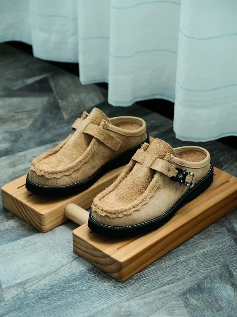 袋鼠拖鞋 麂皮包头拖 - 拖鞋 - 聚酯纤维 卡其色