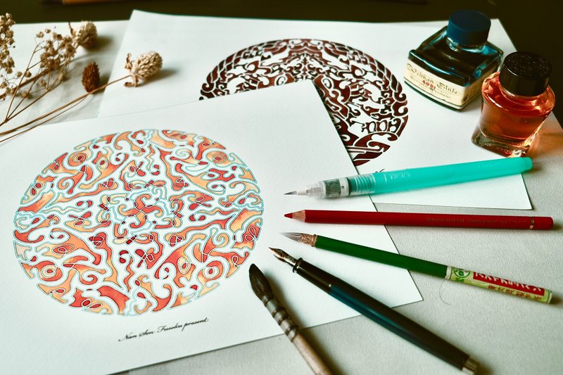 大人的着色圈A4线稿九张套组/挂画/海报/DIY着色/灵性 - 海报/装饰画/版画 - 纸 多色