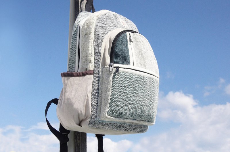 圣诞节礼物 快速到货 限量一件 手工棉麻拼接设计后背包 / 肩背包 / 民族登山包 / 拼布包 - 草地绿海苔 民族风旅行后背包 - 后背包/双肩包 - 棉．麻 绿色