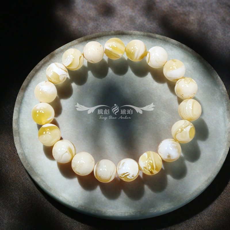 腾彪琥珀 瓷白蜜蜡手链 原矿琥珀 稀有白蜜蜡 收藏级精品 附保卡 - 手链/手环 - 半宝石 白色