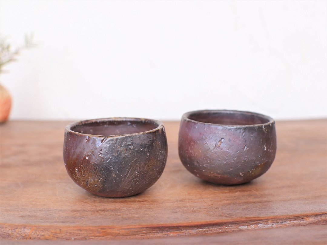 Bizen ware sake cup (set of 2) gi-335 - 酒杯/酒器 - 陶 咖啡色