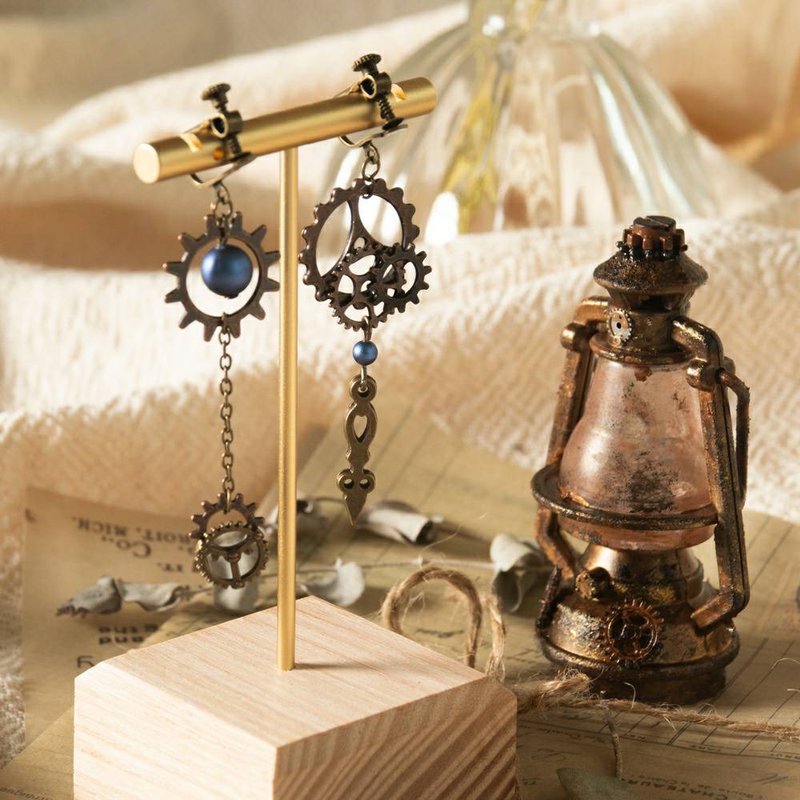 古老的星航图 齿轮 蒸气庞克 耳环 古铜 复古 - 耳环/耳夹 - 其他金属 多色