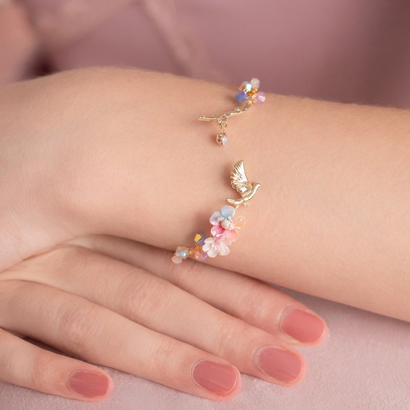 AURORA: 冬日莓园鸟语14K金手镯 - 手工饰品 - 手链/手环 - 粘土 多色