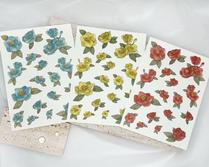 山茶花装饰贴纸 - 贴纸 - 纸 