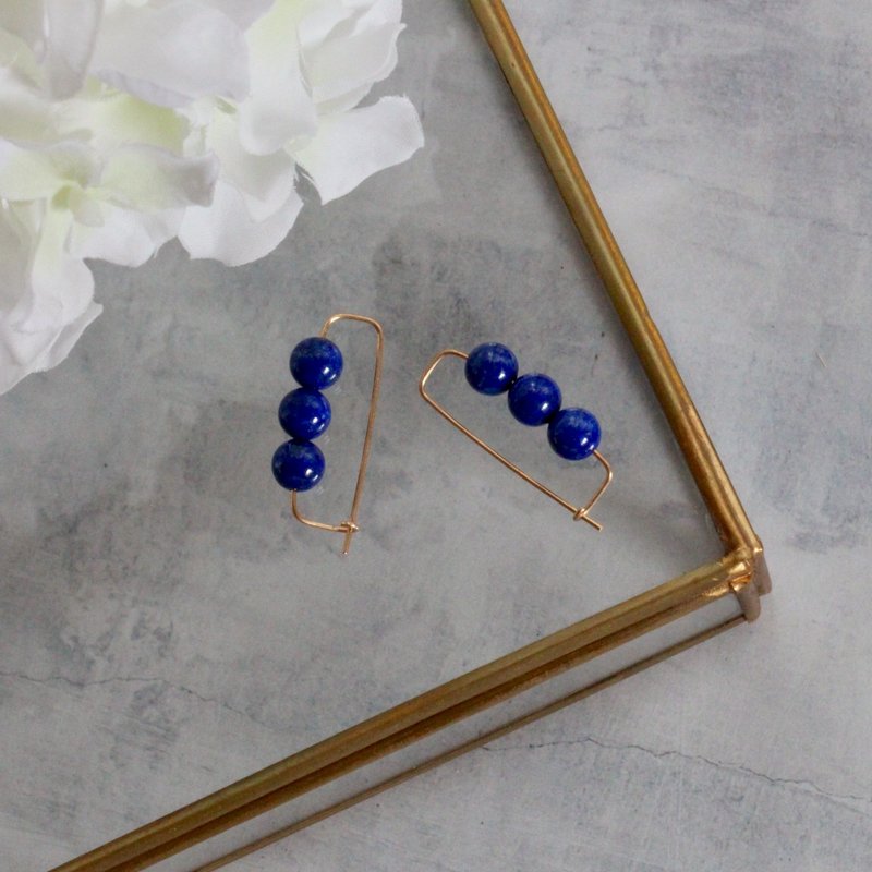 14kgf Lapis lazuli Pin pierced earrings - 耳环/耳夹 - 半宝石 蓝色