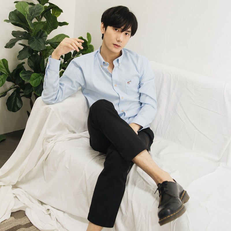 (尺寸 S, M) 锦鲤 // 蓝色 // 男士修身款 - 男装衬衫 - 棉．麻 蓝色