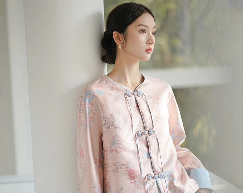春装盘扣粉色汉服唐装中国风上衣 - 女装上衣 - 其他材质 粉红色