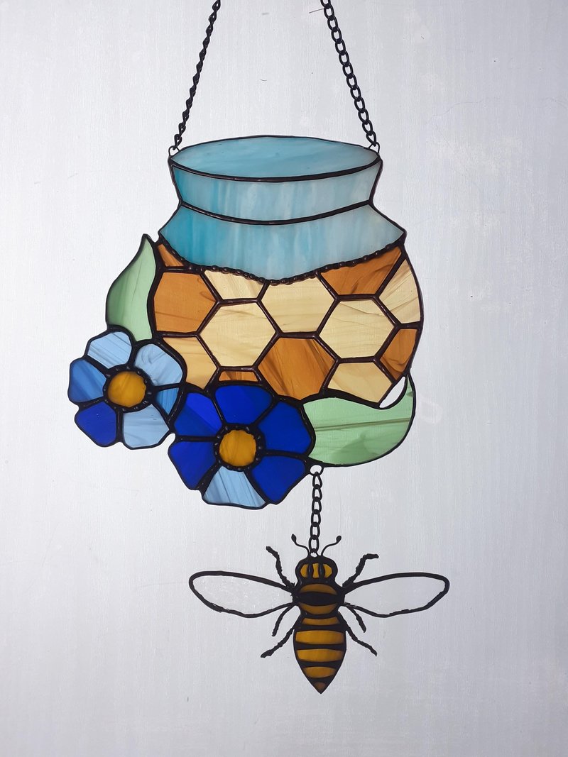 彩色玻璃蜂蜜罐装饰蜜蜂彩色玻璃捕梦网花 - 墙贴/壁贴 - 玻璃 多色