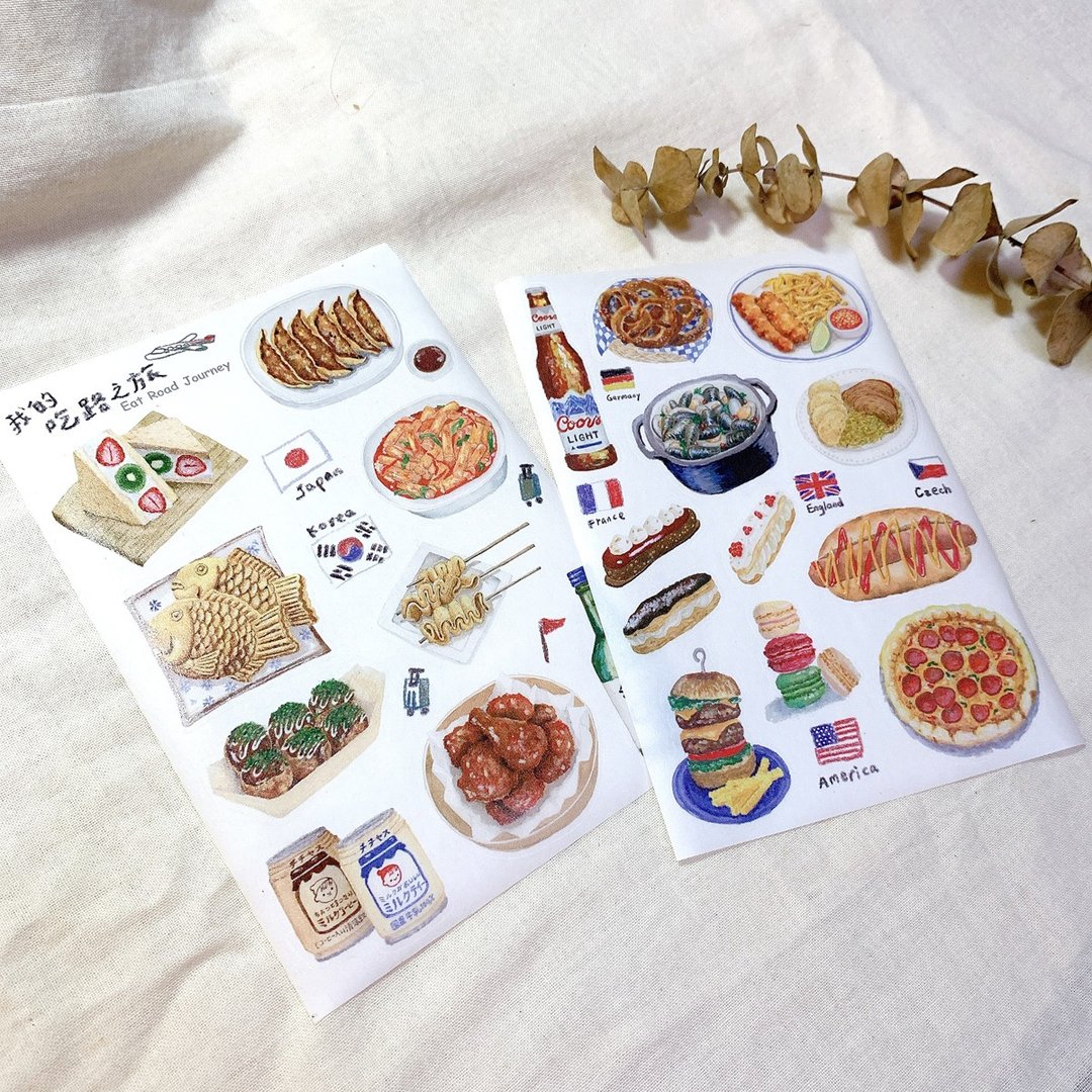 吃路之旅和纸贴纸|美食|旅行|世界美食| 文具|手帐贴纸|针线球 - 贴纸 - 纸 多色
