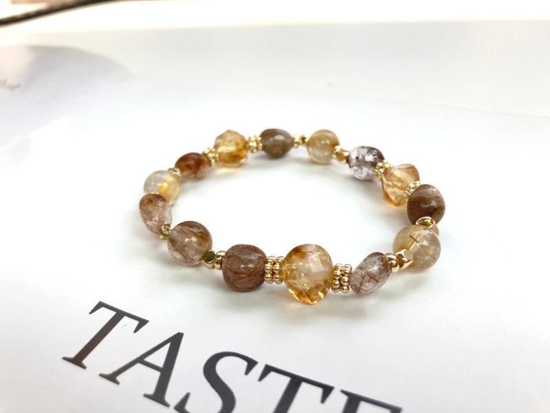 招财水晶手链 提升自信财运 黄水晶、铜发晶、金发晶/金钛晶 - 手链/手环 - 水晶 