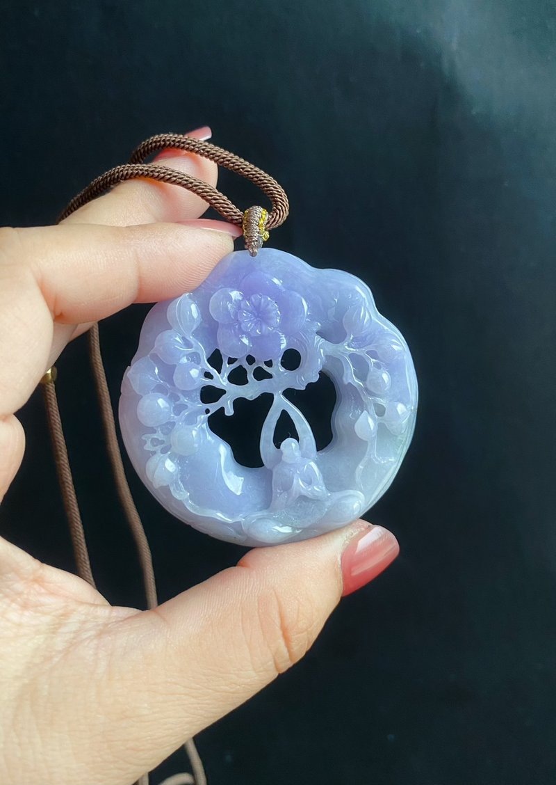 【悟道】天然缅甸玉 翡翠 紫罗兰翡翠吊坠 禅 悟道自然雕琢的禅意 - 项链 - 玉石 紫色