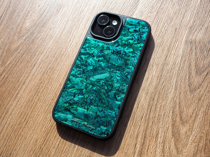 青色 鲍鱼贝壳 手工手机壳 适用iPhone16,15,14,13,12,11ProMax - 手机壳/手机套 - 贝壳 蓝色
