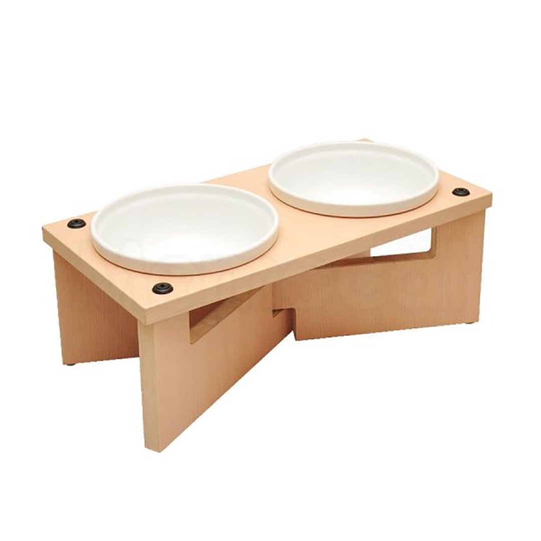 【MOMOCAT】X型狗餐桌 双口高15cm 附2号瓷碗 - 三款木色 - 碗/碗架 - 木头 