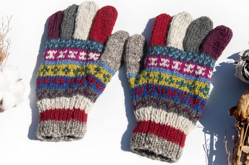 手织羊毛针织手套 针织纯羊毛保暖手套 全指手套-北欧风费尔岛风 - 手套 - 羊毛 多色