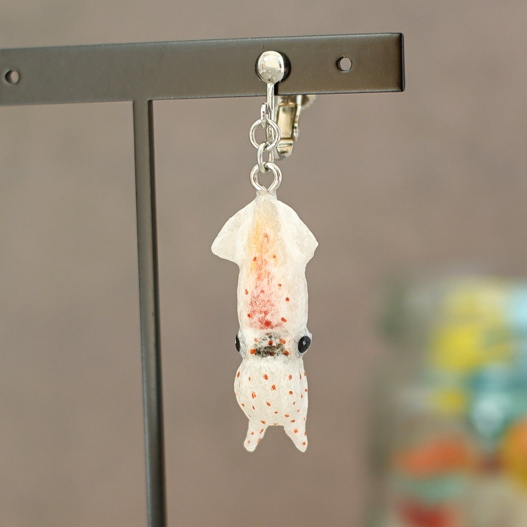 和纸饰品 耳夹/耳针 萤乌贼 乌贼 夜光 发光乌贼 - 耳环/耳夹 - 其他材质 白色