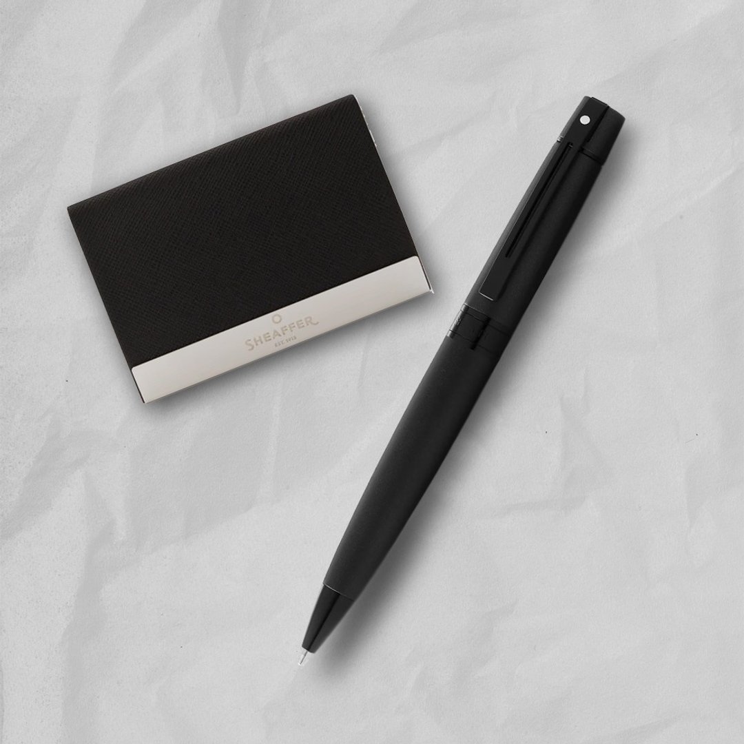 【SHEAFFER】300 系列雾黑原子笔 + 商务名片盒 免费刻字 - 圆珠笔/中性笔 - 其他金属 黑色