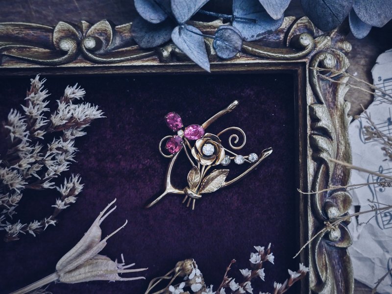 Coro 粉红花束玫瑰藤蔓许愿骨胸针－美国古董首饰Vintage Jewelry - 胸针 - 其他金属 