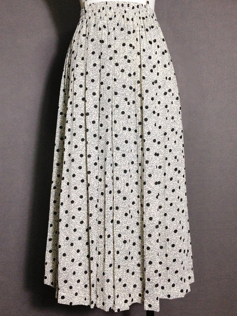 乒乓古着 [ 古着裙/ 日本制点点藤蔓压褶古着长裙 ] 国外带回 VINTAGE - 裙子 - 聚酯纤维 白色